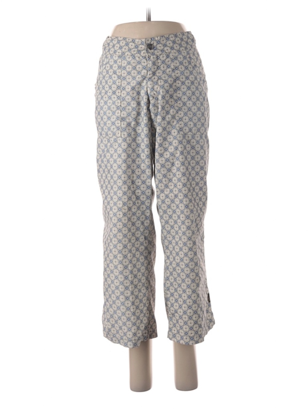 Womens PrAna Crop Lightweight Floral Geo Travel Hiking Pant Tan Blue White